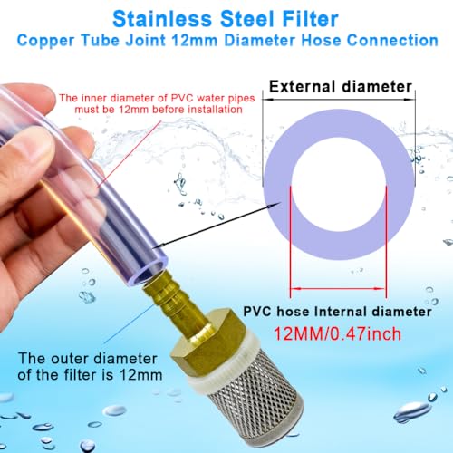 Image of Stainless steel filter copper tube joint 12mm diameter hose connection, garden, swimming pool, fish tank hose filter, Suction Strainers Used to Remove Debris and Reduce Solid Entry(12mm)
