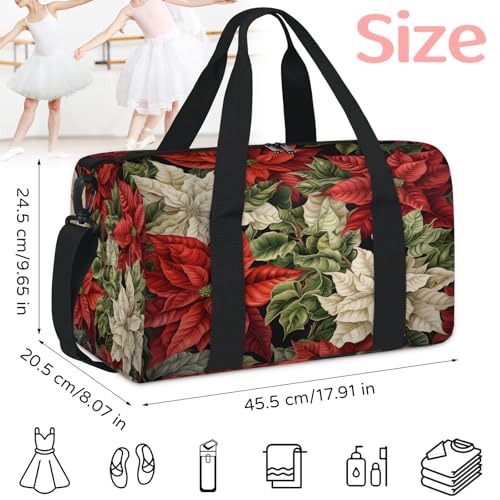 Poinsettia Flower Sports Duffle Bag for Women Men Waterproof Overnight Weekender Bag with Adjustable Strap Travel Tote Bags for Beach Yoga Work Dance Swim2