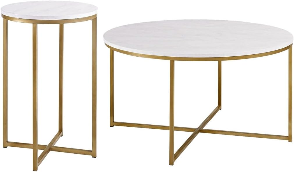 Amazon.com: Walker Edison 2-Piece Round Coffee Table Set - Faux White ...