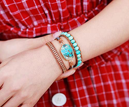 Zosojona Women Wrap Bracelets Boho Natural Stone Jasper Turquoises Strand Bracelet Jewelry Collection (Gold Turquoise) #TOP3