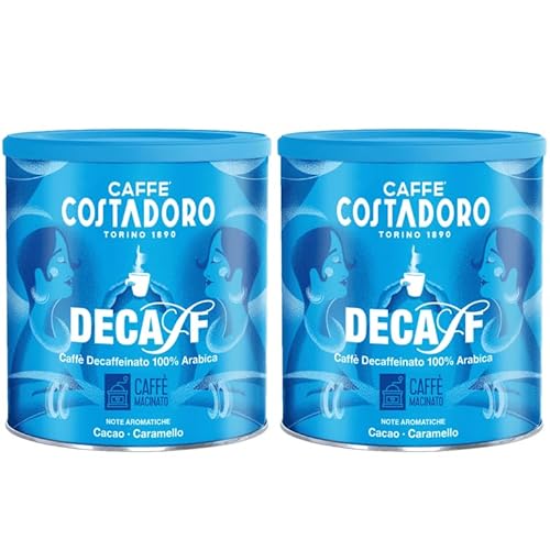 Costadoro Decaffeinato Macinato per Moka, 100% Arabica, 2 Latte Richiudibili
