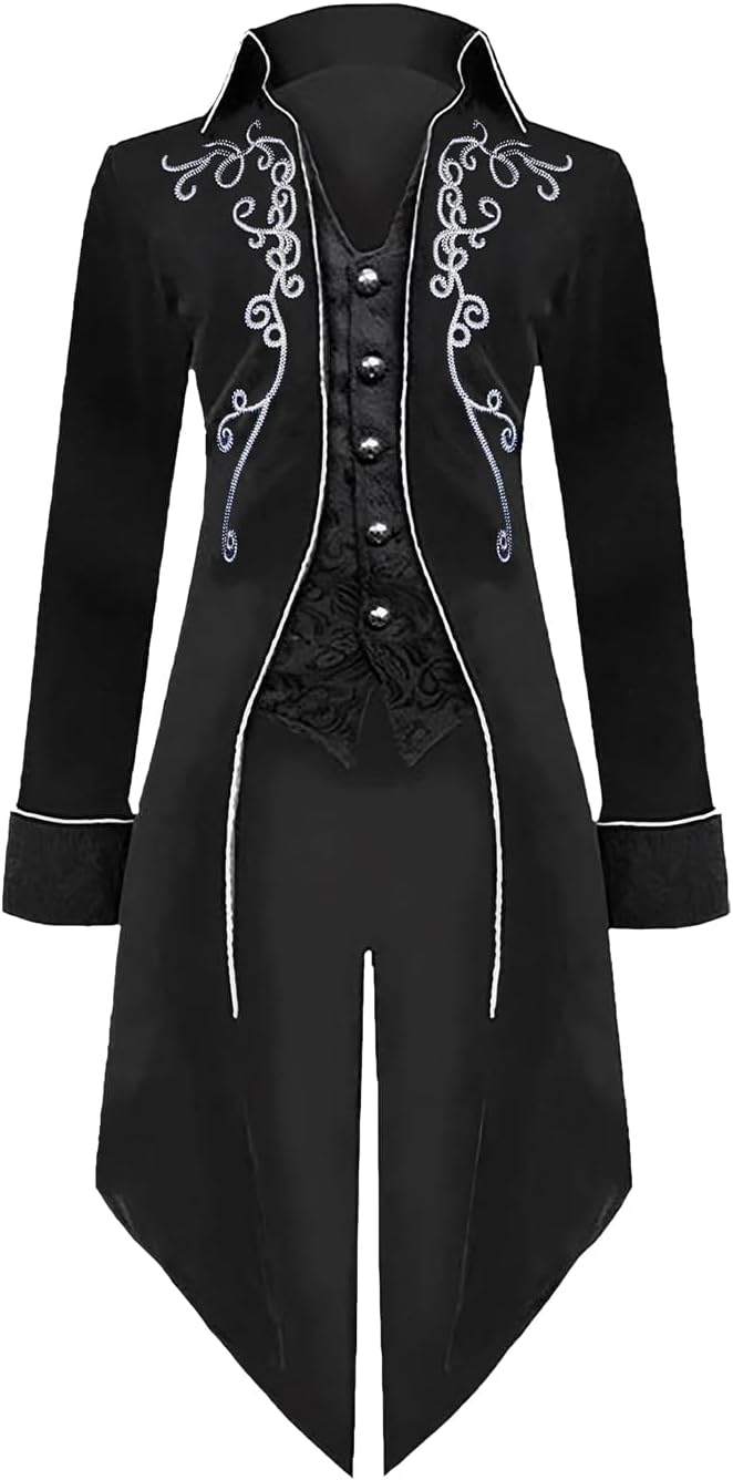 YORDET Gothic Steampunk-jas voor heren, middeleeuwse vintage jas, Victoriaanse geklede mantel met knopen, uniform, Halloween, carnaval, cosplay