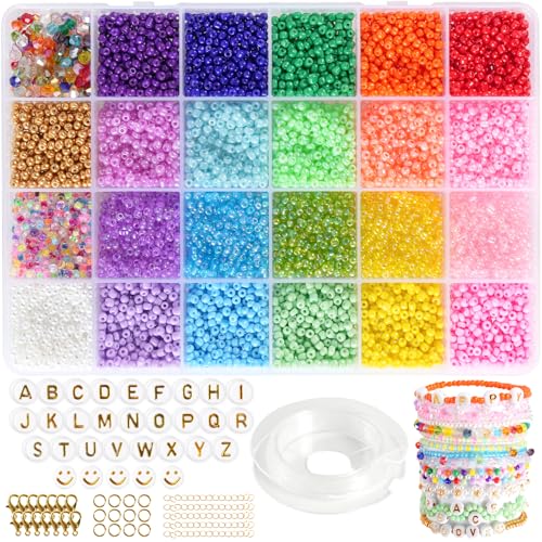 OuMuaMua Small Glass Seed Beads Kit for Bracelets Jewelry Making 3mm