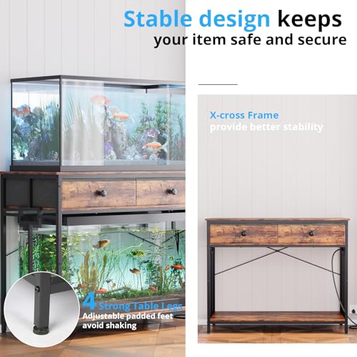 Image of VOWNER 40 Gallon Aquarium Stand with Power Outlet & Cabinet Storage, Brown