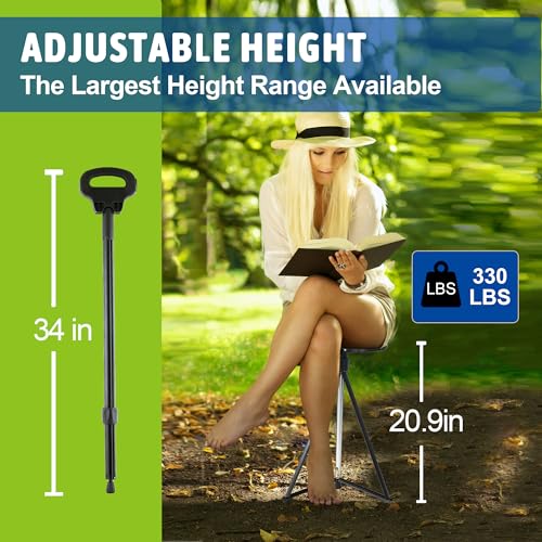 Image of Walking Cane with Seat, Cane Chair with Cushion Folding Lightweight Portable Seat for Adults Seniors Camping Hiking Travelling