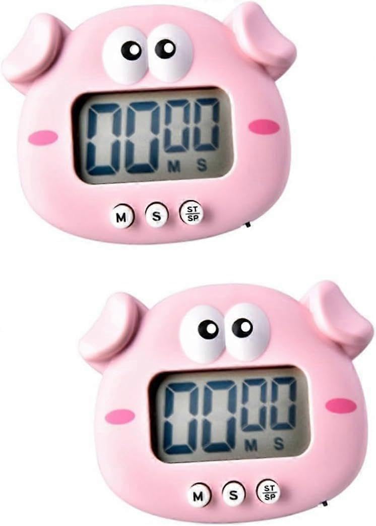 JOYHAPPST Pink 2Pcs Cartoon Timer Clocks Bedside Alarm Clocks Cooking Kitchen Timer Baking Alarm Digital Timer Cute Kitchen Time with Plastic Led