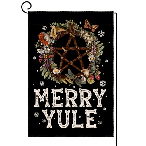 Sunwer Merry Yule Garden Flag Holly Pentagram Pagan Winter Solstice Holiday Party Decoration Outdoor Front Lawn Yard Patio Decor- 13×19'' (PK-0305)