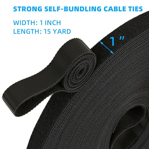 Image of 15 Yards x 1 inch Hook and Loop Roll, Reusable Fastening Cable Ties, Multi-Purpose Cable Management Wire Ties Cable Straps for Organizing Home, Office and Data Centers