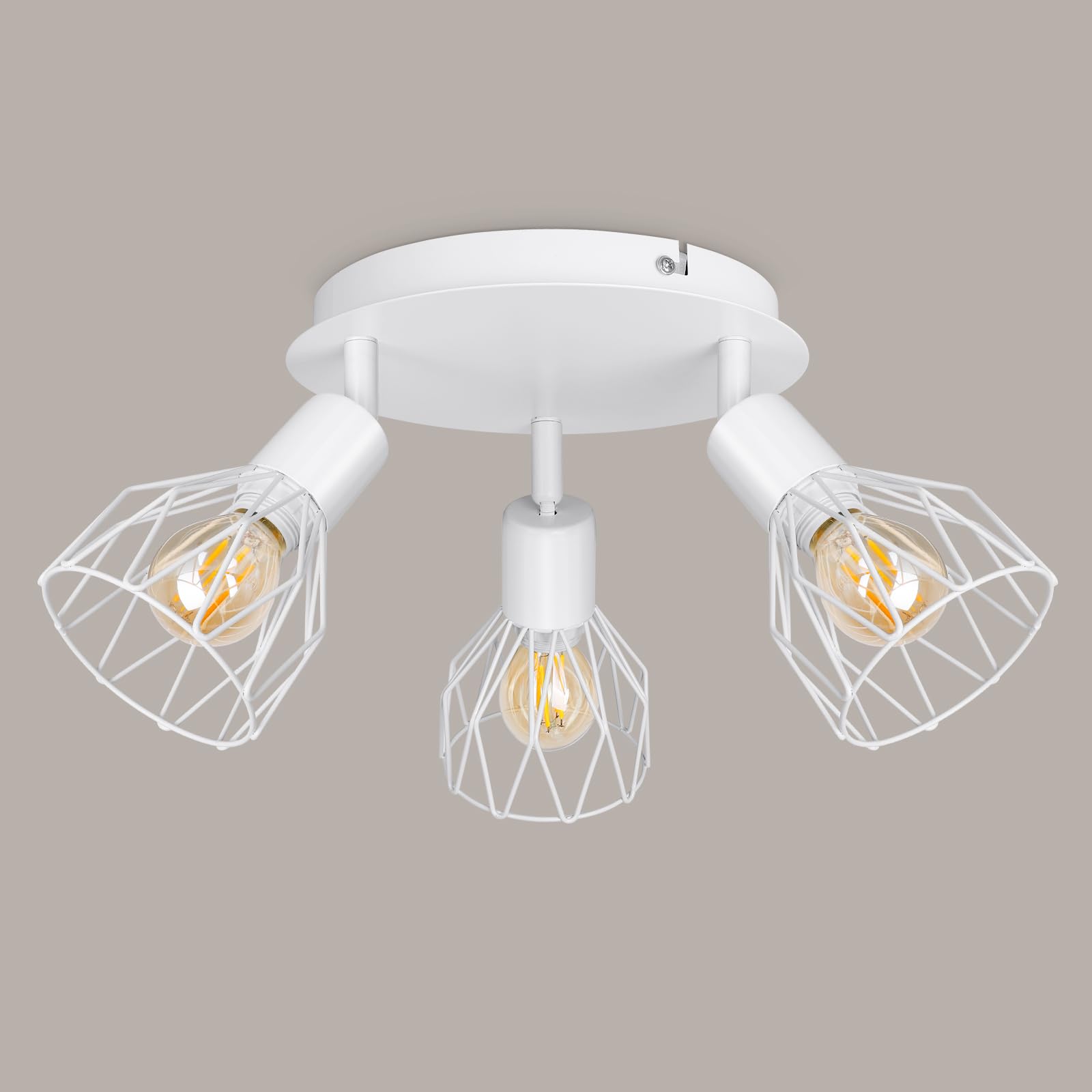 Kimjo Lampe Deckenstrahler Weiß Rund Schwenkbar - Strahler Deckenleuchte E14 - LED Deckenstrahler Weiss - Deckenlampe 3 Flammig - Küchenlampe Deckenleuchte Wohnzimmer Lampe Deckenspot