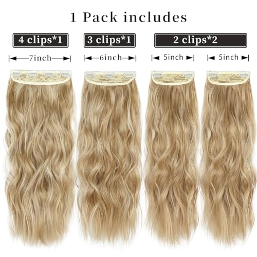 20 Inches Blonde Hair Extensions Clip ins, 4Pcs Curly Synthetic Clip in Hair Extensions (Color: Dark Blonde with Bleach Blonde Highlights) - Image 3