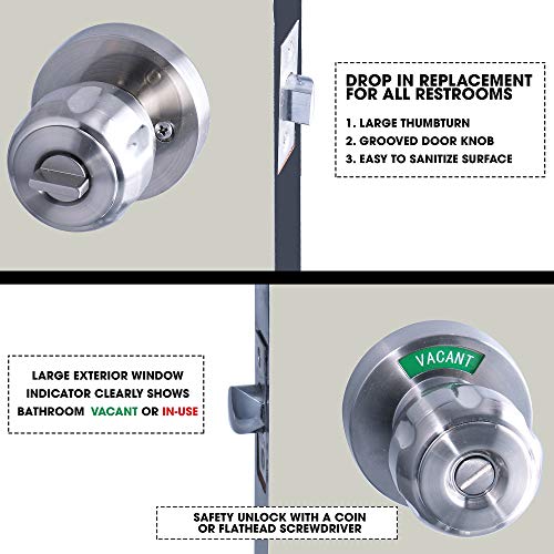 Men Or Women Bathroom Privacy Door Knob Lock With Large Indicator, Thumbturn Lock, Ansi Grade2, For Office Home Apartment Airbnb Restrooms #TOP2