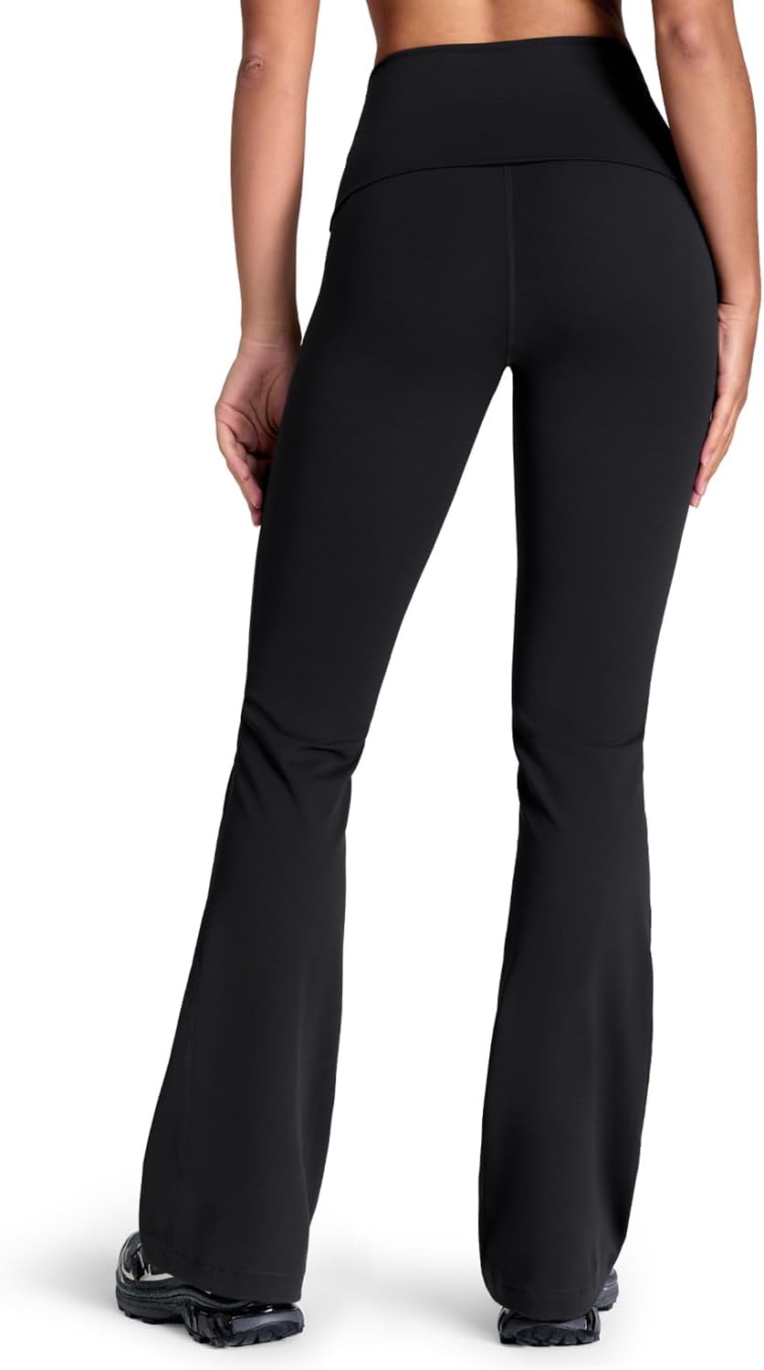 HeyNuts Mellow Fold Over Flare Leggings 29"/30.5"/32.5"/34.5", High Waisted Tummy Control Bootcut Y2K Foldover Yoga Pants
