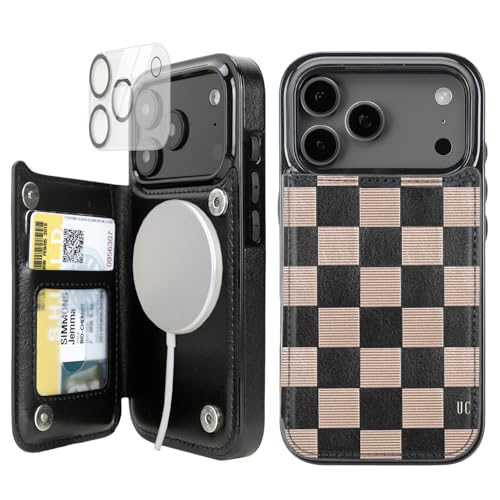 uCOLOR for iPhone 17 Pro Wallet Magsafe Case Card Holder Black Checkered