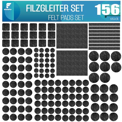 shinfly Filzgleiter 156 - Stuck, Filzgleiter Selbstklebend Schwarz, Filz gleiter für Stühle 3mm Dicke - Möbelgleiter Filz Selbstklebend Mit Idealer Klebkraft für Möbel Boden