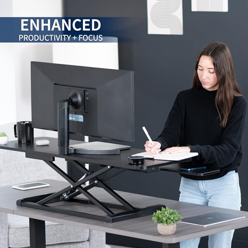 Image of VIVO 48 inch Desk Converter, K Series, Height Adjustable Sit to Stand Riser, Dual Monitor and Laptop Workstation with Wide Keyboard Tray, Black, DESK-V048KB