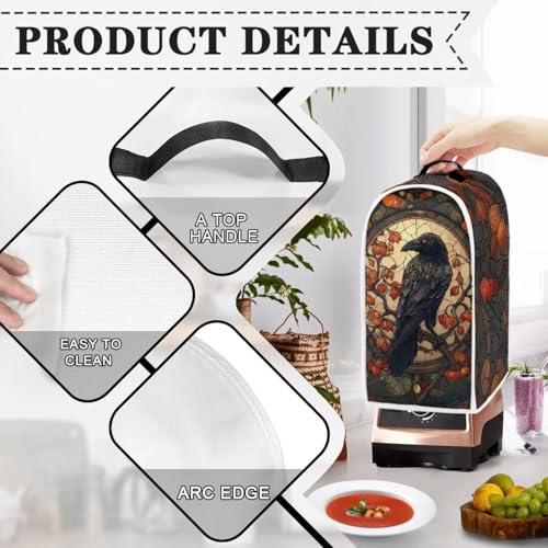 Image of Talayituse Crow Painted Glass Print Blender Dust Cover, Fingerprint Protection Cover for Stand Mixer or Coffee Machine, Home Kitchen Appliance Covers for Stain Dust Resistant Supplies