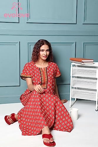 Image of Evolove Women's Cotton Long Maxi Night Gown Nighty Dress with Pocket, Super Soft Comfortable (LNG-Cotton-2)