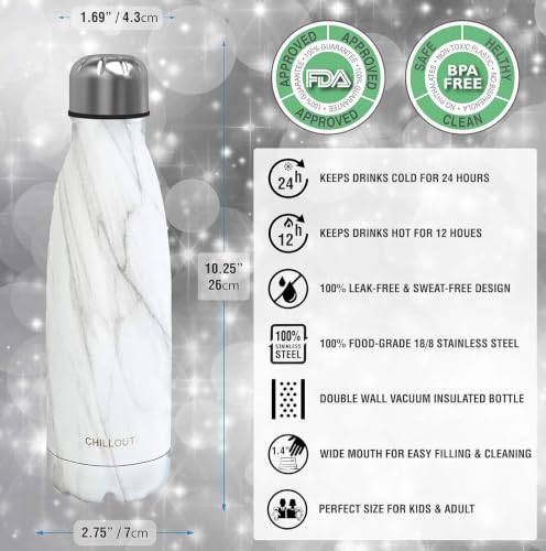 Image of CHILLOUT LIFE 17oz Insulated Stainless Steel Water Bottles, Leak Proof