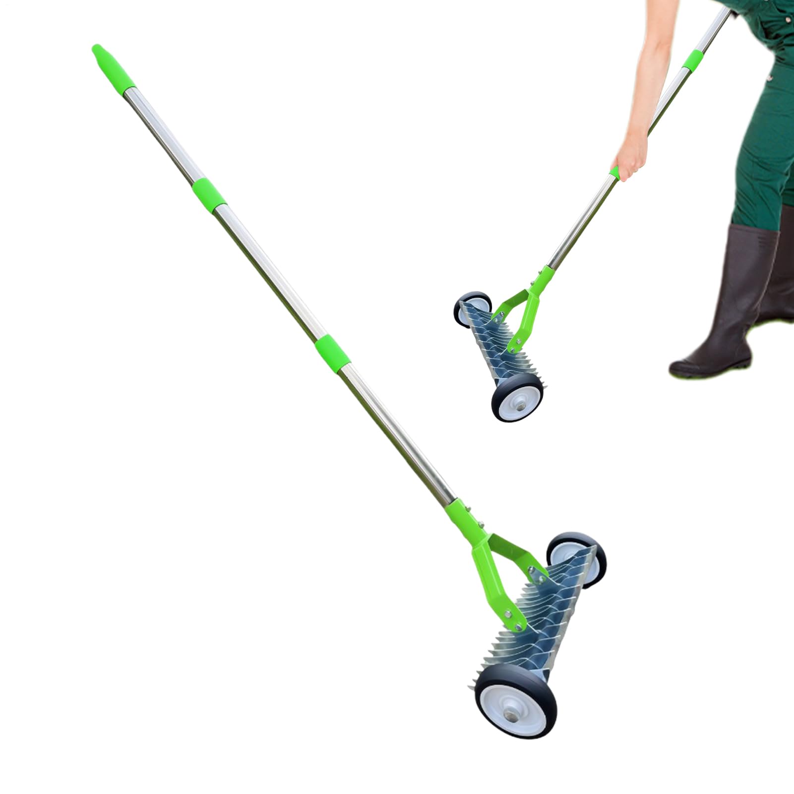 Rastrello Per Giardino Regolabile Resistente In Metallo Con Ruote | Rastrello Da Giardino Per Livellare Con Ruote Per Allentare Terreno Livellare Giardino Esterno Foglie Giardinaggio