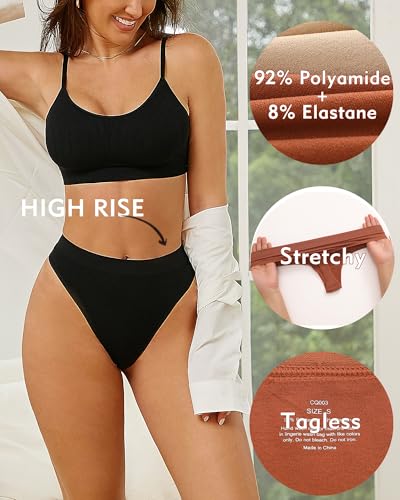 ROSYCORAL High Waisted Thong for Women Panties Breathable Sporty Tangas Seamless No Show Underwear Pack S-XL3