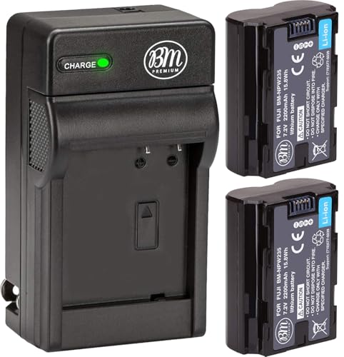 BM Premium 2 Pack of NP-W235 Batteries and Battery Charger for Fujifilm X-S20, X-T4, X-T5, X-H2S, GFX 50S II, GFX 100RF, GFX 100S, GFX 100S II, GFX100 II Cameras, VG-XT4 Vertical Battery Grip