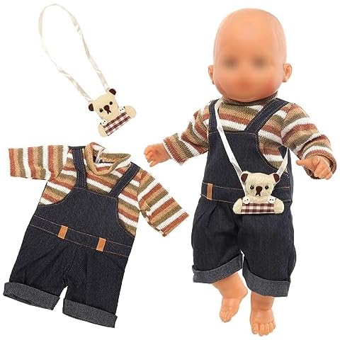 Miunana 13-16 Inch Baby Doll Dress with Bear Backpack Fit for 35-45 CM Baby Doll One-Piece Dress Baby Doll Bear Jumpsuit Cover