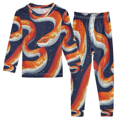 Pajama Sets Long Sleeve Watercolor Orange Snake Pattern Soft Comfy Sleepwear 2 Piece PJS 3-8T
