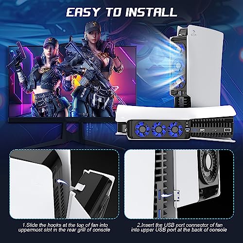 PS5 Ventilateur de Refroidissement Améliorer Cooler avec 3 Fans 2 Vitesses Lumière LED Port USB, Systeme Refroidissement Accessoire pour Playstation 5 Disc et Digital Edition – vue 6