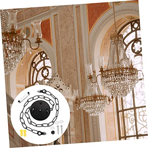 Image of Housoutil 1set Ceiling Canopy Light Fixture Cover Plate and Chains Iron Pendant Mounting Bracket for Indoor Lighting in Hallway Bar Living Room Cafe