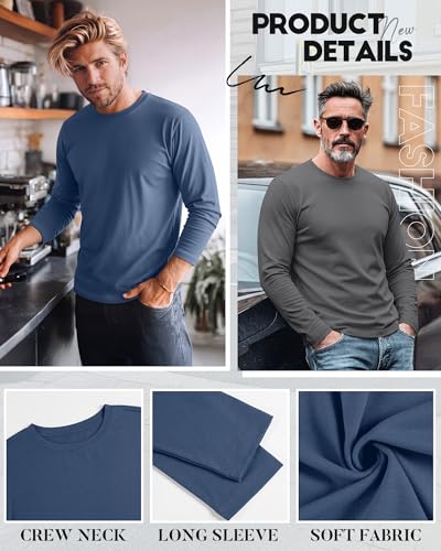 Image of August Alley 4 Pack Men's Big and Tall Cotton Shirts L-7XL, Long Sleeve Oversized Tops Loose Casual Large T-Shirts Basic Tee