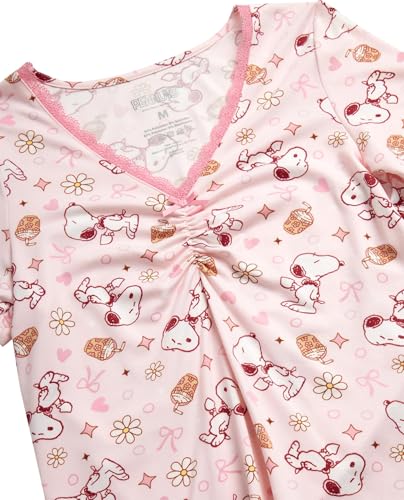 Image of COCO BRANDS Peanuts Snoopy Strawberry Shortcake Womens Pajama Sets - 2 Piece Short Sleeve Sleep Shirt and Pajama Shorts