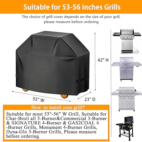 Image of Grill Cover 55inch 600D 4.2LB Heavy Duty BBQ Gas Grill Cover for Outdoor Outside, Waterproof, Anti-UV Material for Char-Broil, Monument, Dyna-Glo (SKZ)