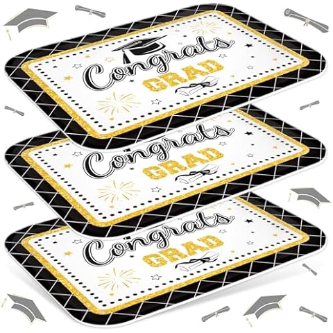 JarThenaAMCS 3Pcs Graduation Serving Trays Bachelor' s Hat Diploma Glitter Platter Congrats Grad Serving Dishes Cover