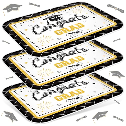 JarThenaAMCS 3Pcs Graduation Serving Trays 13 x 10 Inch Bachelor' s Hat Diploma...