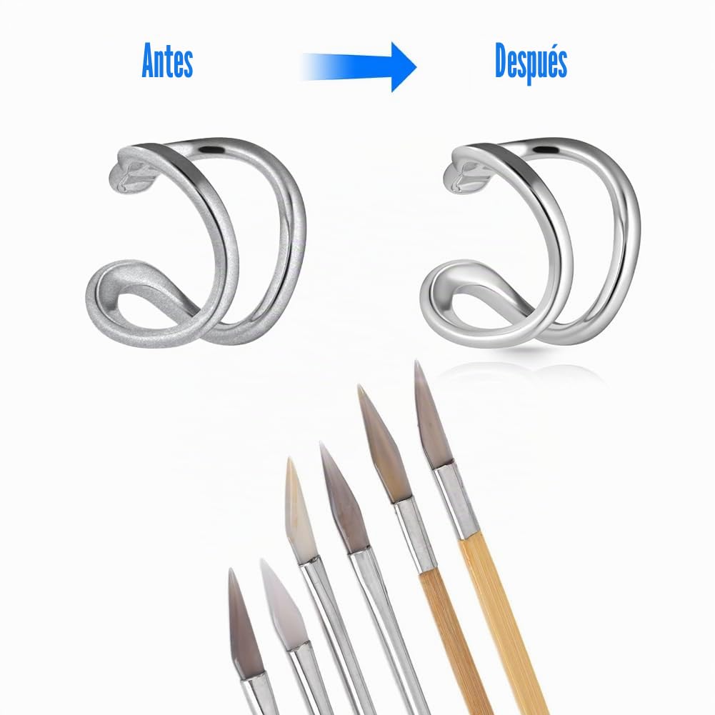 Joyzan Cuchillo de ágata, Tallado Metales Preciosos con Bambú Oro Plata Joyería Arcilla Artesanía Herramienta Pulido Artesanal Punta BruñIdor Agata Mango Hierro Bruñidores para Tallar Metal Precioso
