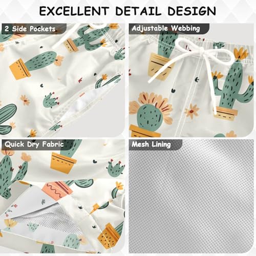 Pigsaly Boys Swim Trunks Flowers Cactus Hearts Doodle Boys Board Shorts Swimsuit Swimwear Summer Bathing Suit S3