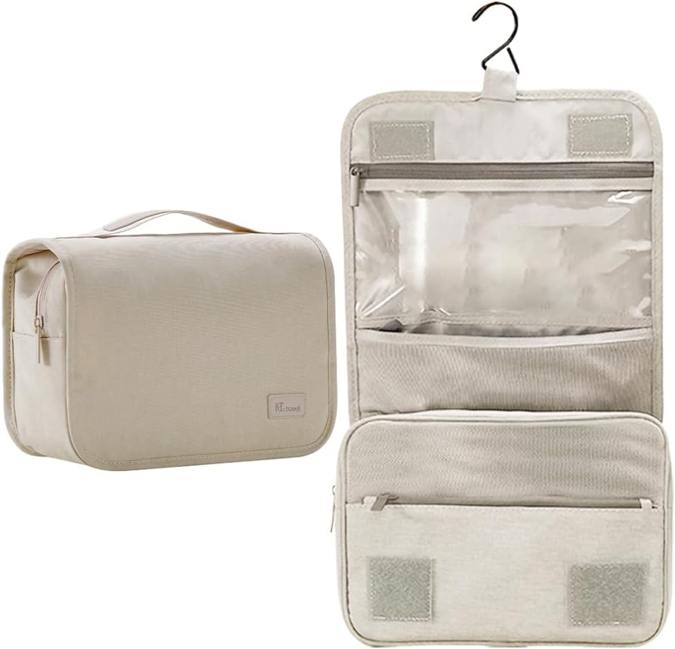 REPT New Fabric Toiletry Bag, Wash Bag Makeup Cosmetic Organizer for Women Man Girls,for Business Trip, Vacation, Waterproof for Wash Bag & Shower Bag-Beige