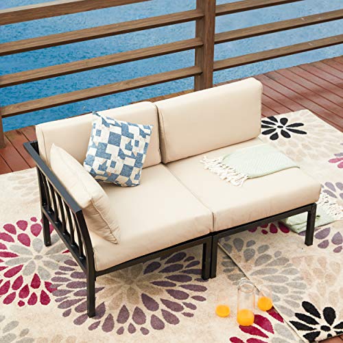 Image of LOKATSE Home 2 Piece Corner & Armless Sofa Outdoor Furniture Sectional Couch Set Patio Loveseat