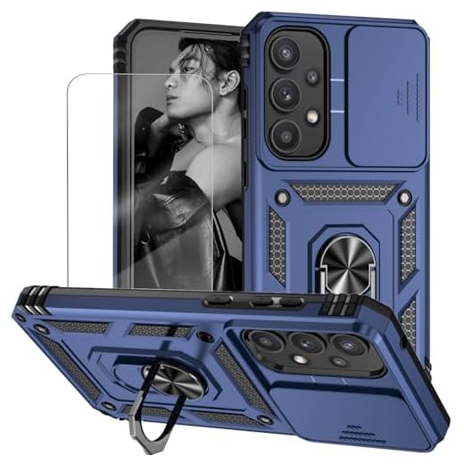 Capa Samsung Galaxy A52 5G Case (com 2 pedaços de filme temperado Protetora) de Câmera Proteção de Tela Metal Parênteses Capinha (Azul)