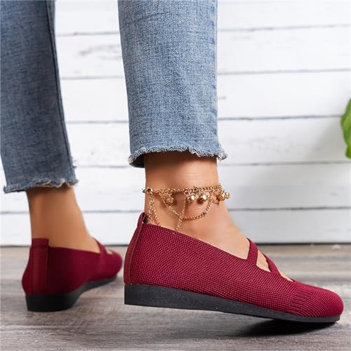 Women's Ballet Shoes Comfortable Slip on Round Toe Flat Casual Shoes for Women Walking Dance Work Dressy Fashion Solid Color Breathable Knitted Low Top Lightweight Mary Jane Flats4