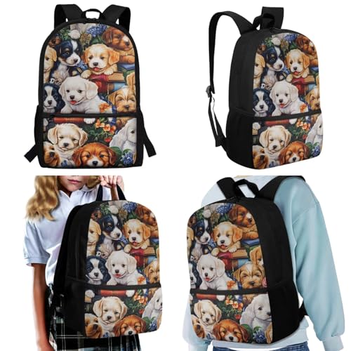 Uourmeti Kawaii Puppy Dog School Bag Set 4 In 1 Girls Backpack and Lunch Bag 6-8 8-10 Water Bottle Holder Pencil Case Little Kids Kindergarten School Bookbag Sets Primary Preschool Book Bags2