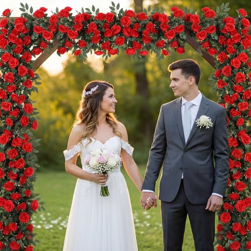 Suncalla 8 Pack 6.56ft Artificial Rose Flower Garland Silk Flocked Red Rose Garland Faux Eucalyptus Peony Flower Vine for Wedding Party Table Centerpiece Arch Background Decor(Eucalyptus)