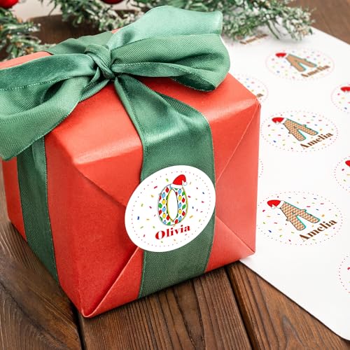 Image of Personalized Christmas Stickers, Custom Name Waterproof Christmas Gift Tags for Gift Box Holiday Decorations, Stockings, Party Favors (Santa Hat Initial 2)