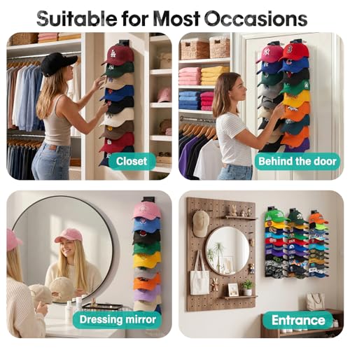 2-Pack Wall-Mounted Baseball Cap Organizer Rack (Black) - image 4
