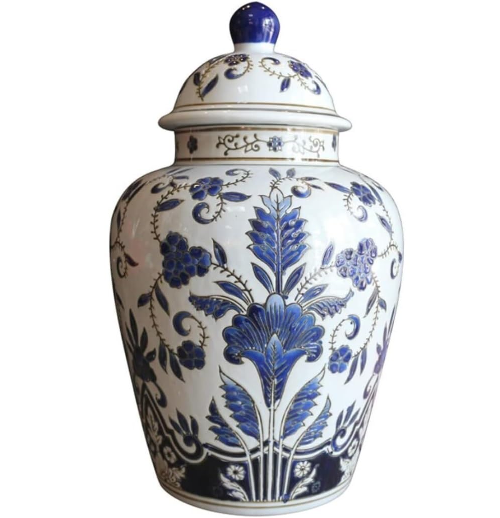 CVdrtyED Home Decor Ceramic Vases Ginger Jar With Lid Blue And White For Home Decor Temple Vase Traditional Porcelain Ginger Jar