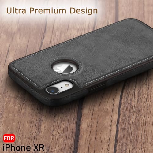 Image of TheGiftKart Genuine Leather Finish Back Cover Case for iPhone XR | Shockproof Design | Raised Edges for Camera & Screen Protection | Stunning Minimalist Design Back Case Cover (Black Sides, Black)