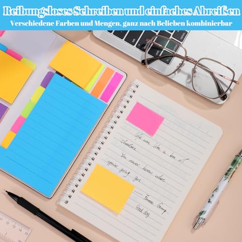 Haftnotizen Set, 400 Stück Bunte Sticky Notes mit PU-Lederhülle 6 Größen Selbstklebende Seitenmarker Klebezettel Index Tabs für Bücher Ordner Bürobedarf Schulsachen