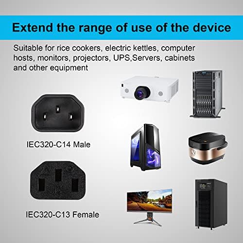 CERRXIAN IEC 320 C14 to 90 Degree C13 PDU Power Supply Extension Cable,C14 Male to Left Angle C13 Female 3 Pin Power Cord for Monitors,Computers,Etc-0.4M/15.7inch