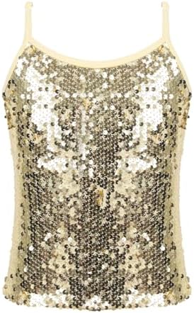 Kids Girls Shiny Sequins Camisole Tank Top Jazz Latin Ballet Dance Crop Top Stage Performance Vest Tops