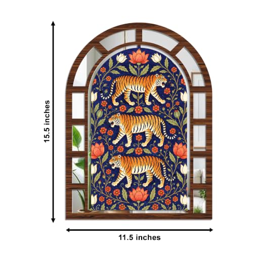 Image of Artvibes Nature-Inspired Tiger & Floral Theme Home Decoration | Jharokha Mirror Wall Hanging for Living Room, Hall, Bedroom, Dining Room & Entrance | Gift (WHJ 12048N), Set of 2